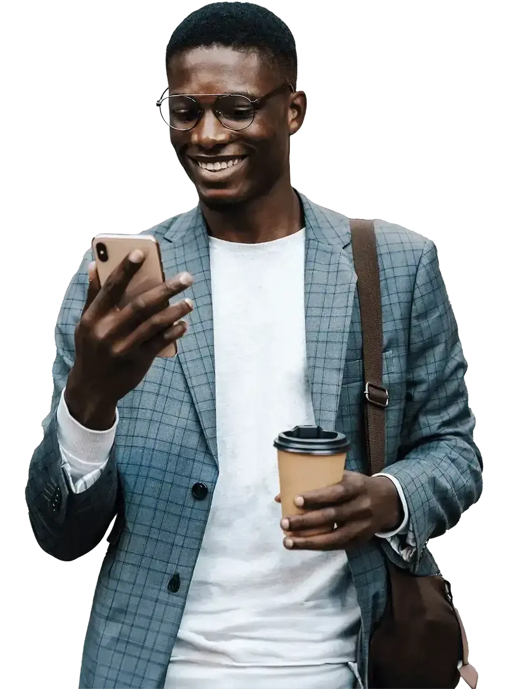 A young man using his mobile to sign up with Tradity - a global online trading broker